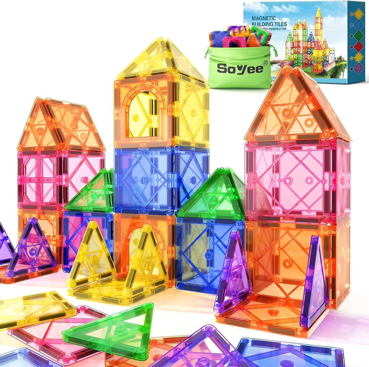 Soyee Magnetic Tiles Toddler Toys Magnetic Building Blocks for Kids Ag