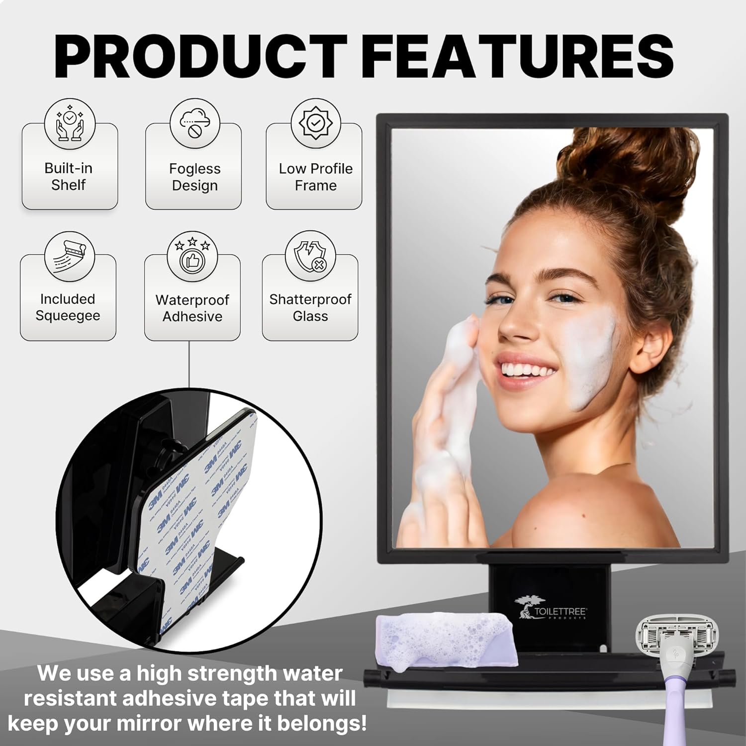 ToiletTree Products Fogless Shower Mirror - Anti-Fog Mirror - Adjustab