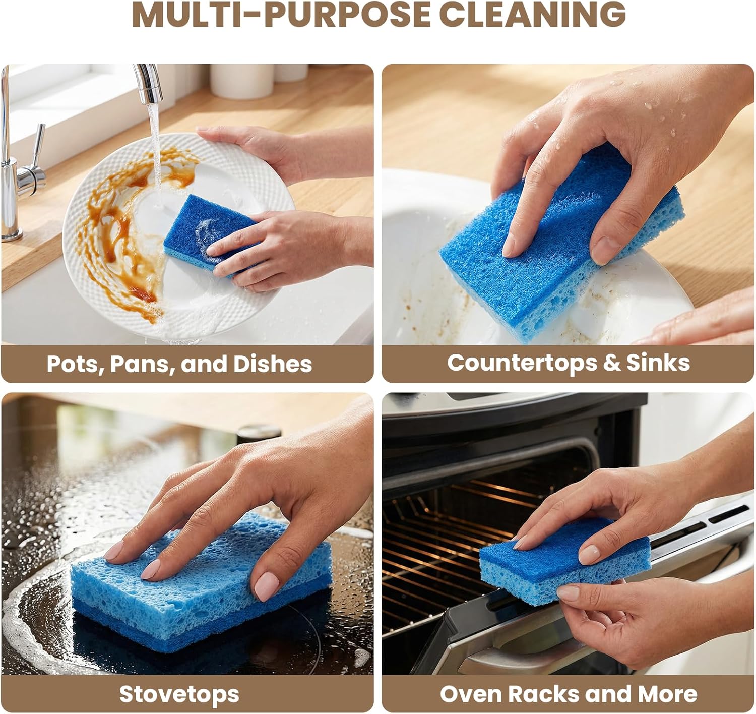 Kitchen Sponges, 12 Count, Non-Scratch Scrub Sponge, Dual Sided Cleani