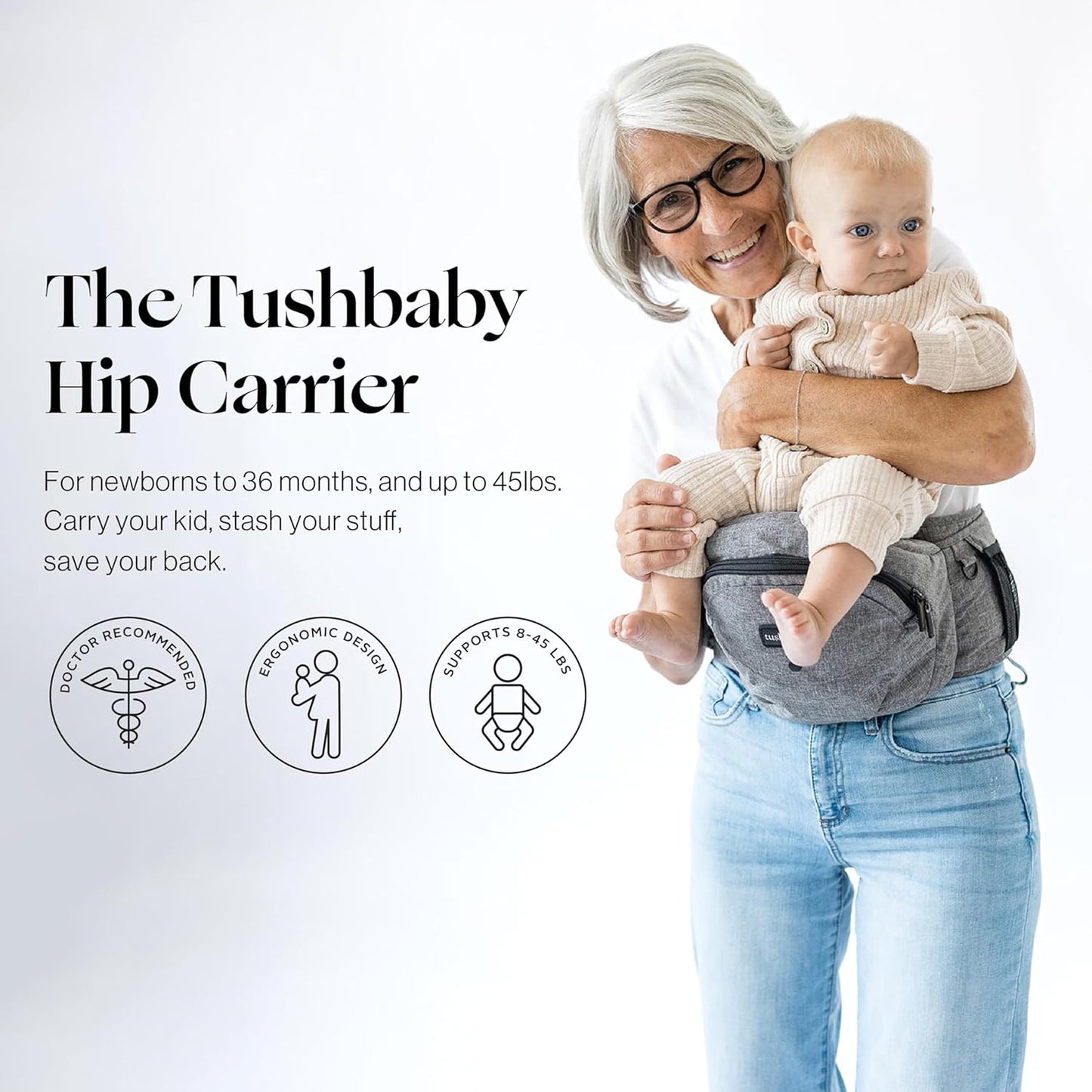 Tushbaby Original Hip Seat Baby Carrier for Babies & Toddlers up to 45