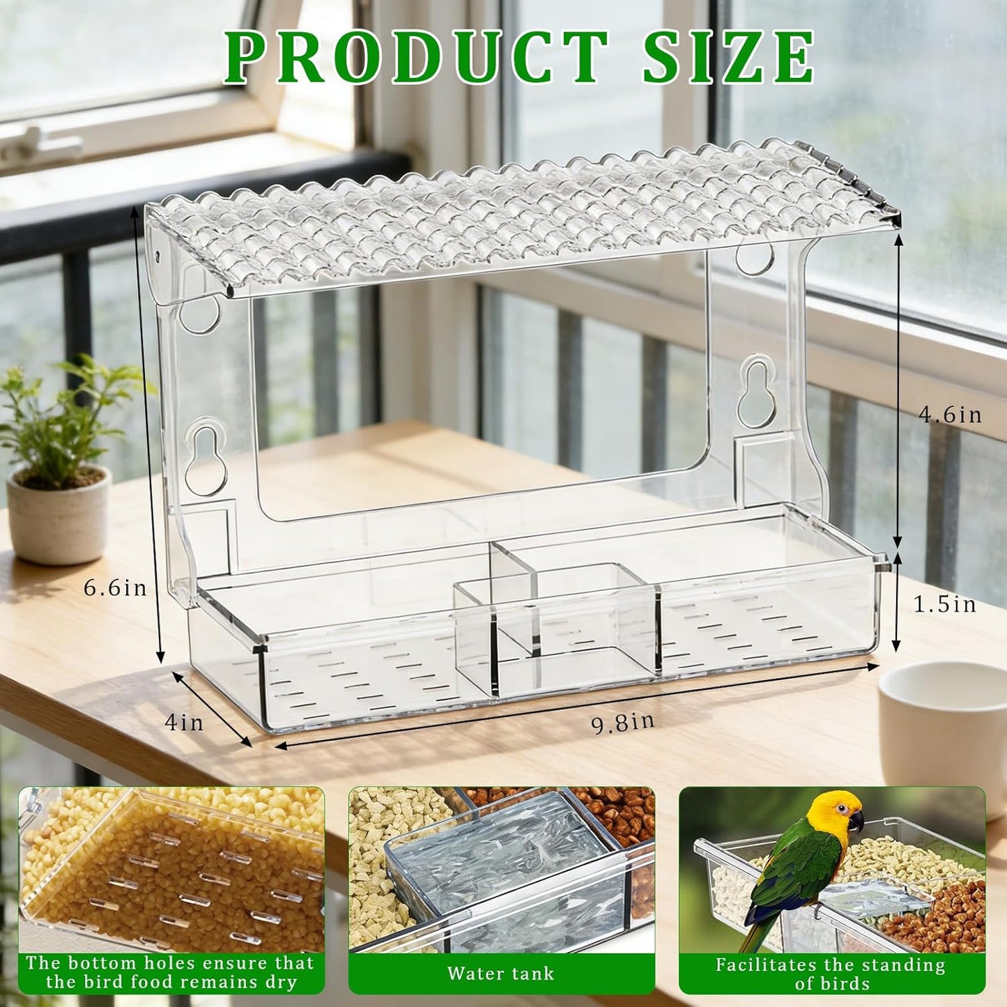 Window Bird Feeder for Outdoors with Strong Suction Cups, Easy to Clea