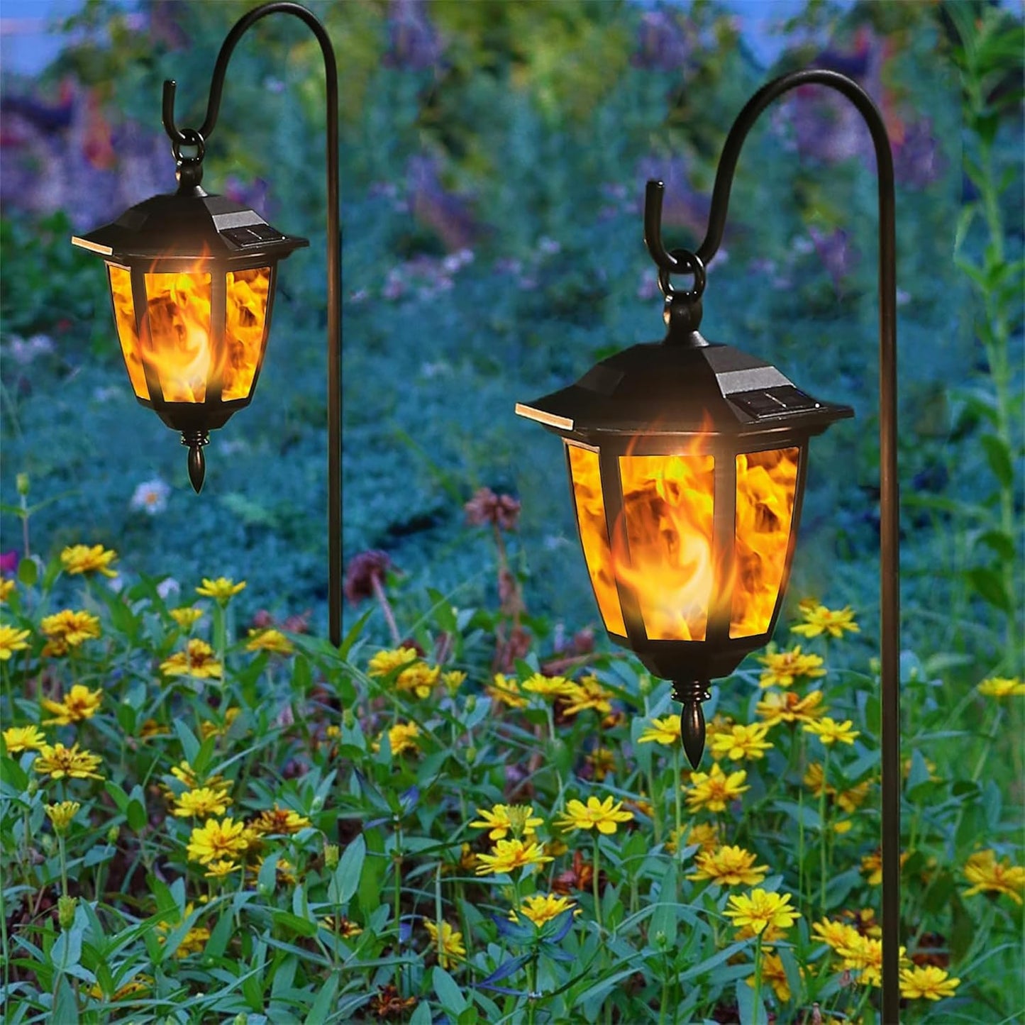 Dynaming 4 Pack Solar Flame Hanging Lights Outdoor, Halloween Solar Fl