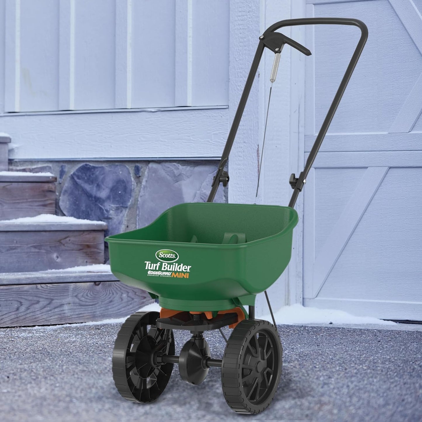 Scotts Turf Builder EdgeGuard Mini Broadcast Spreader - Spreader For Lawn Fertilizer, Weed & Insect Control, Grass Seed, and Ice Melt, Holds Up To 15,000 sq. ft. of Product