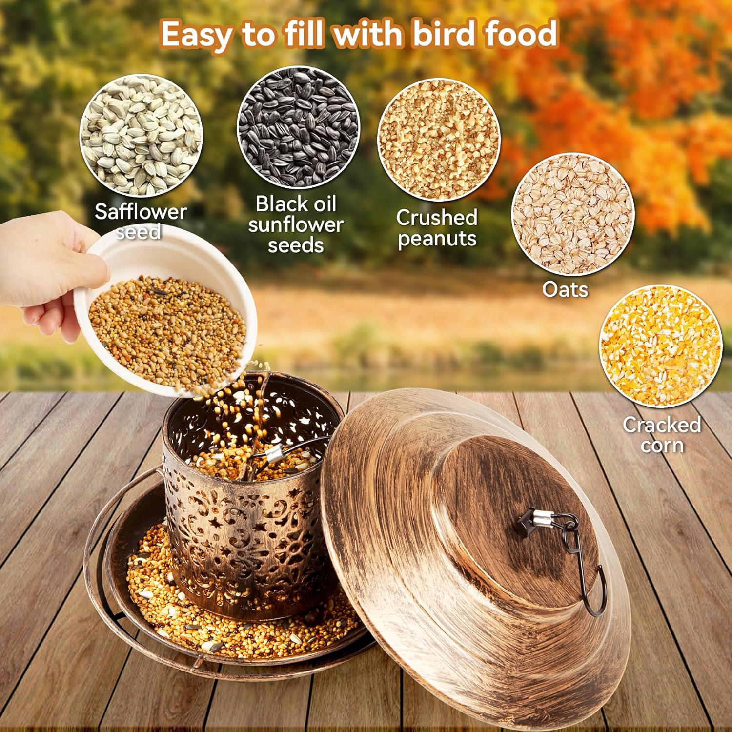 Metal Bird Feeder for Outdoors Hanging, Ciarain Durable Wild Bird Feed