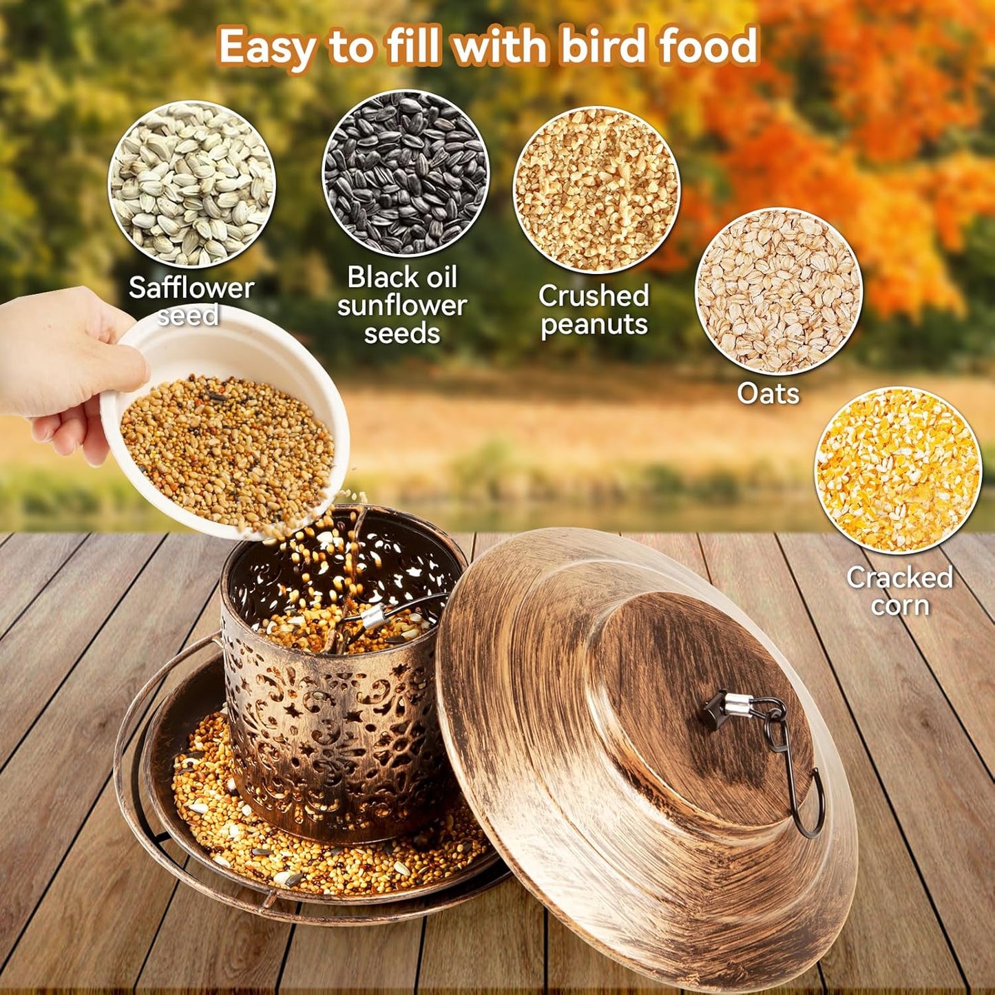 Metal Bird Feeder for Outdoors Hanging, Ciarain Durable Wild Bird Feeders for Outside Gardens & Backyards, Cardinal Bird Lovers, 2 LBs Capacity, Easy Clean & Fill