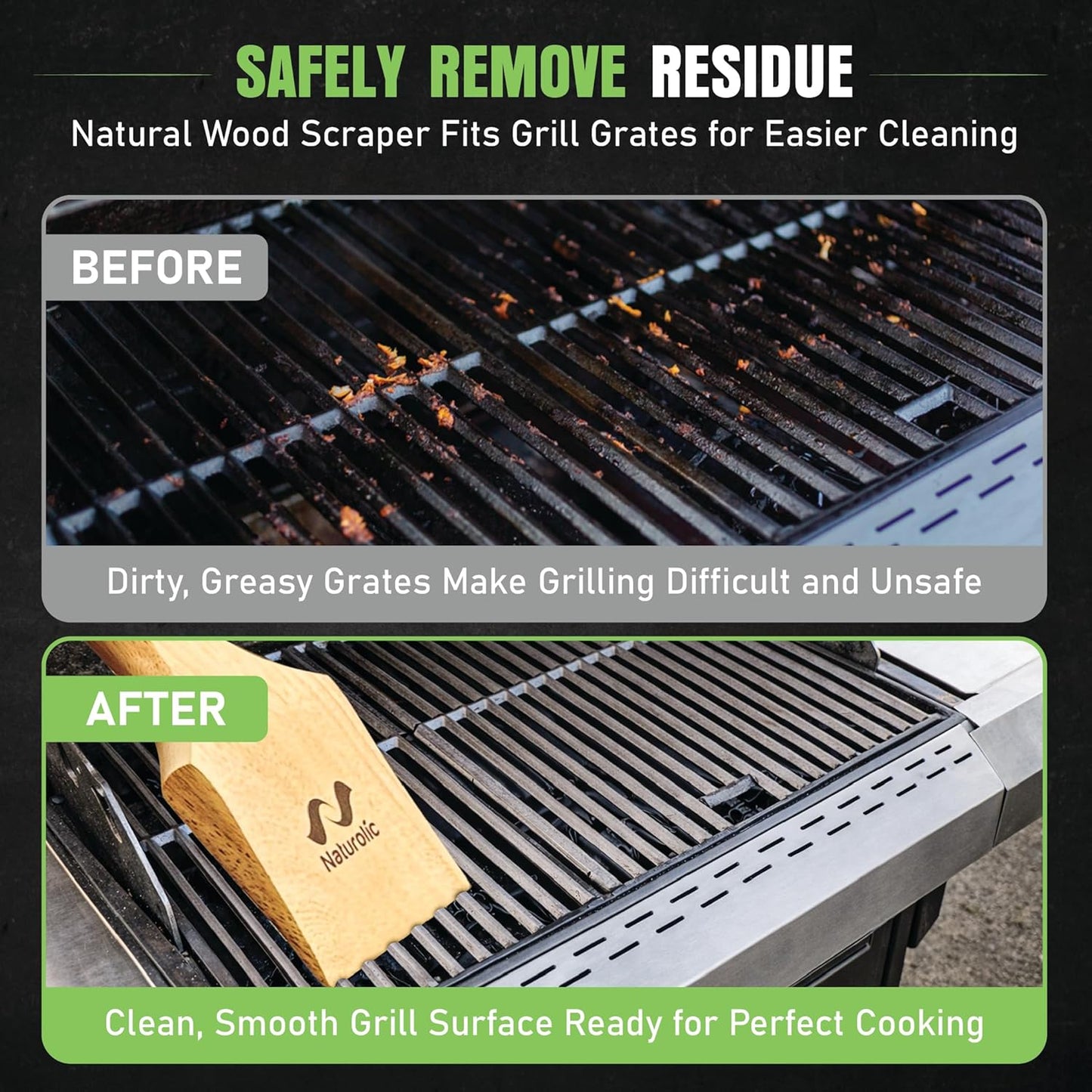 All-Natural Wooden Grill Scraper Tool 18" | Bristle-Free Grill Cleaner for Outdoor Grill | Eco-Friendly BBQ Cleaning Tool for Safe Grate Care