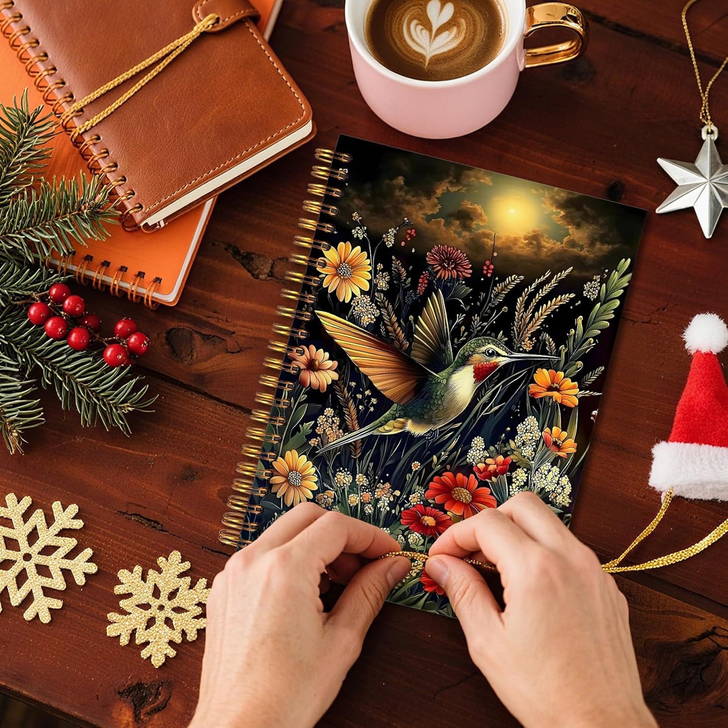 FITIE Rustic Hummingbird Bird Birding Notebook, Bird Watching Journal for Women Men, Dark Cottagecore Floral Birding Botanical Hardcover Spiral Notebooks College Ruled 5.5 x 8.3