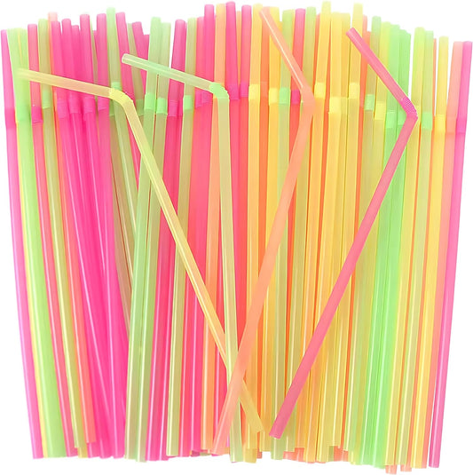 Flexible Plastic Straws Disposable, Vibrant & Colorful Assortment Bendy, Stylish Drinking Straws for Every Occasion & Party Decoration, 175 Count