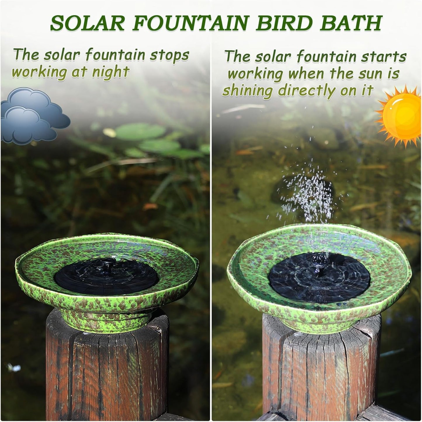 Solar Fountain Ceramic Bird Bath,Birdbaths for Outdoors,Outdoor Fountain Bird Bath,Garden and Home Décor