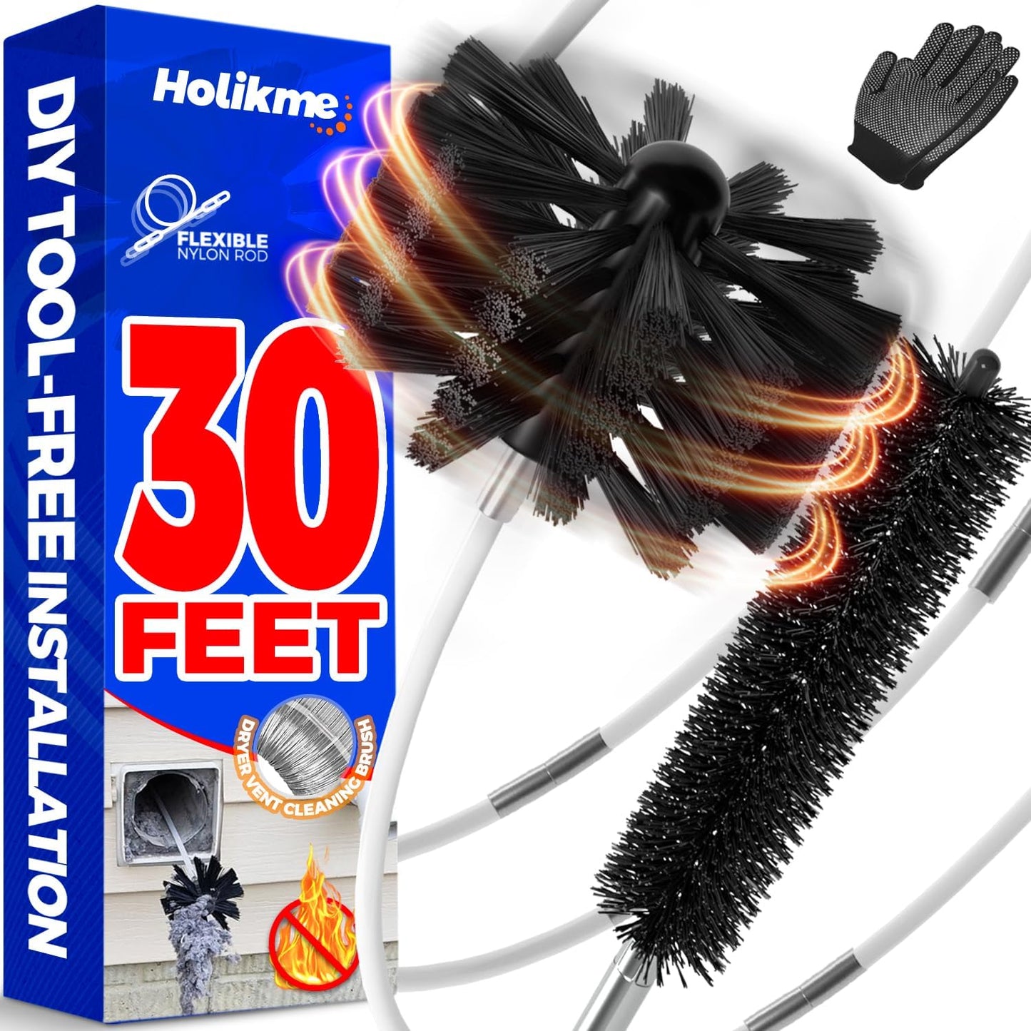 Holikme 30 Feet Dryer Vent Cleaner Kit, Flexible Lint Brush with Drill