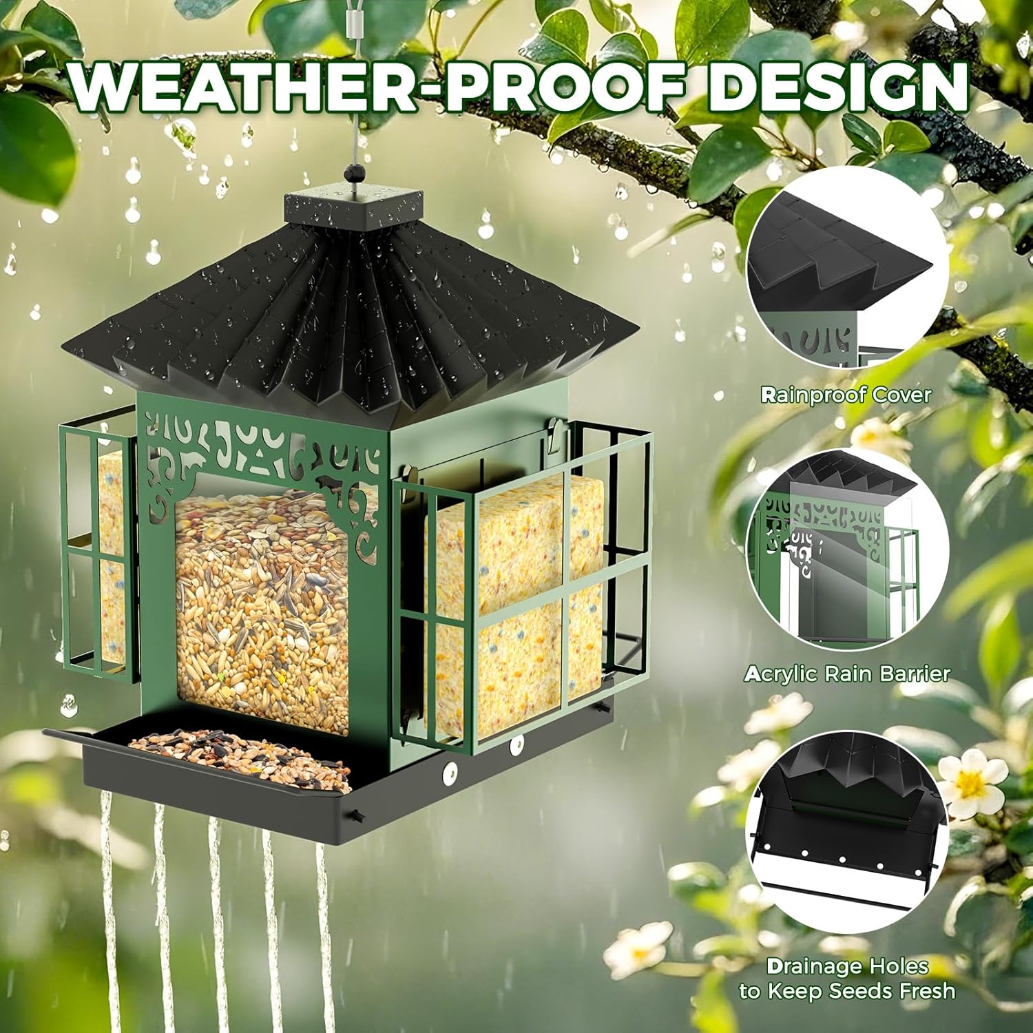 Bird Feeders for Outdoors Hanging, Metal Bird Feeder with Double Suet 