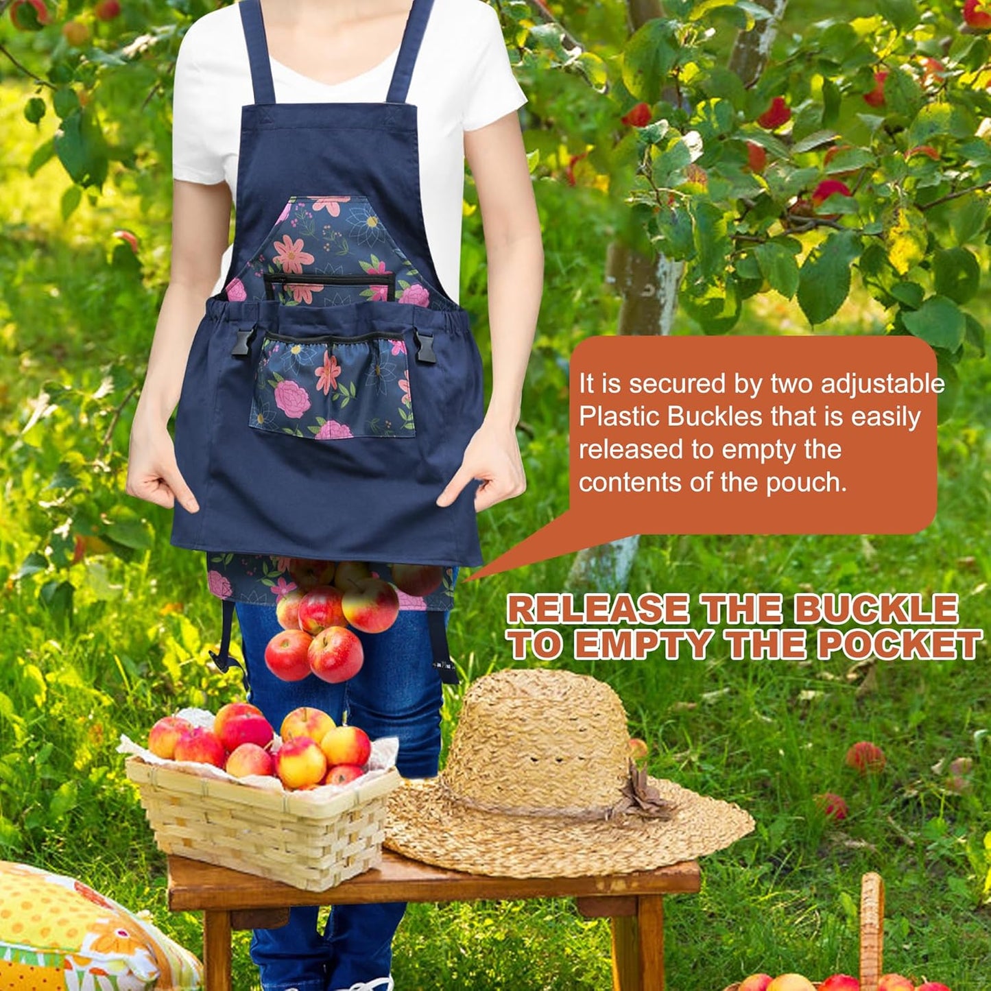 Gardening Apron with Quick Release Pockets for Women and Men, Water Resistant Picking Pouch