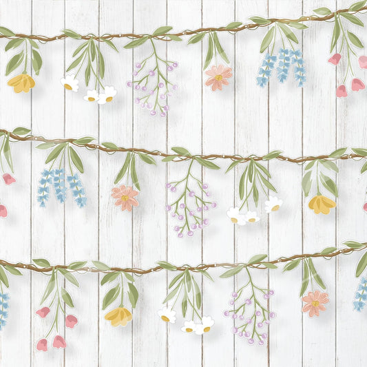 Cheerland Flower Banner Wildflower Garland Floral for Enchanted Garden Theme Wedding Wild One Birthday Baby Bloom Fairy Tale Tea Market Spring Easter Supplies Woodland Cottagecore Party Decorations