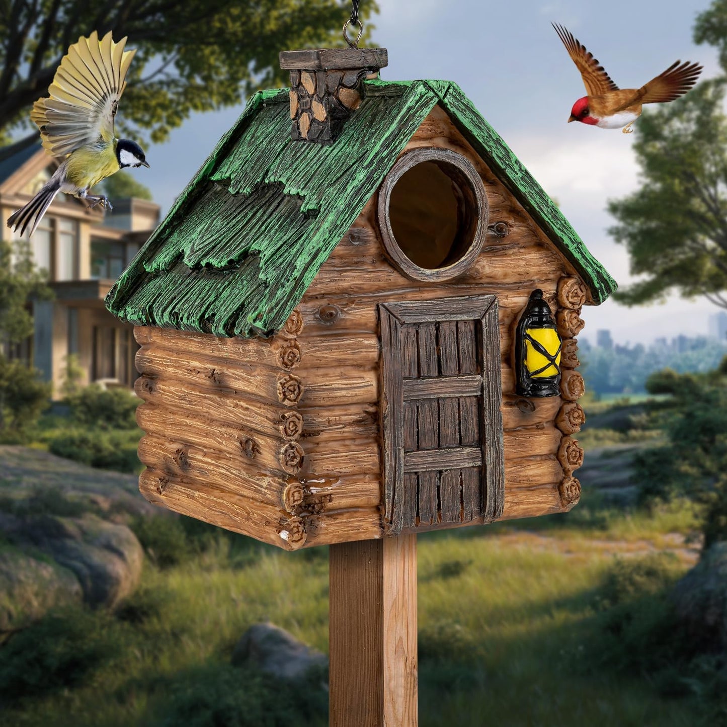 Bird House for Outside, Resin Bluebird House for Outdoors Finches, Cardinals and Yellow Finches Wild Bird Nesting, 5 Years Weatherable Decorative Stone Hanging Birdhouse for Yard Garden Decor