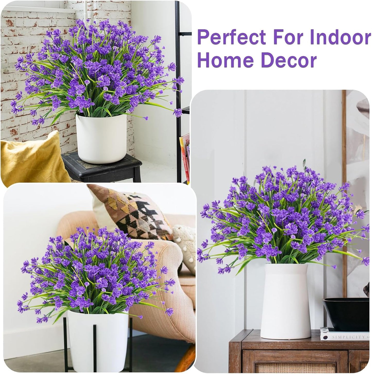 Artificial Flowers Outdoor, 72 Bundles UV Resistant Faux Outdoor Flowers, Plastic Fake Plants Shrubs Greenery for Outside Planters Hanging Pot Front Porch Decor(Purple)