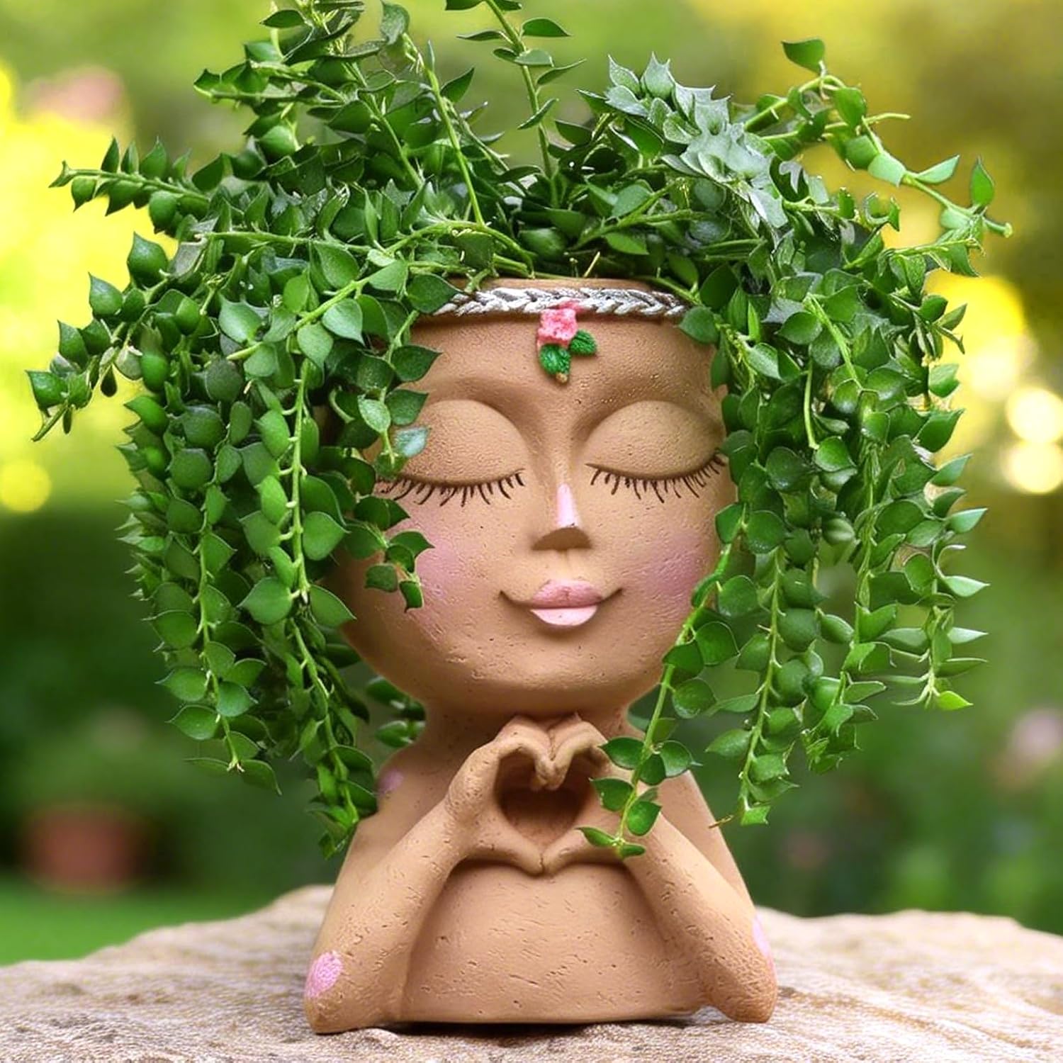 Face Planter Pot with Heart Hands, Resin Head Planter for Indoor Plant