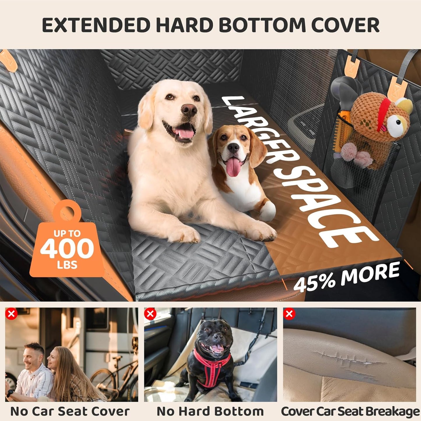 PROZAR Dog Car Seat Cover for Back Seat, Hard Bottom Back Seat Extende