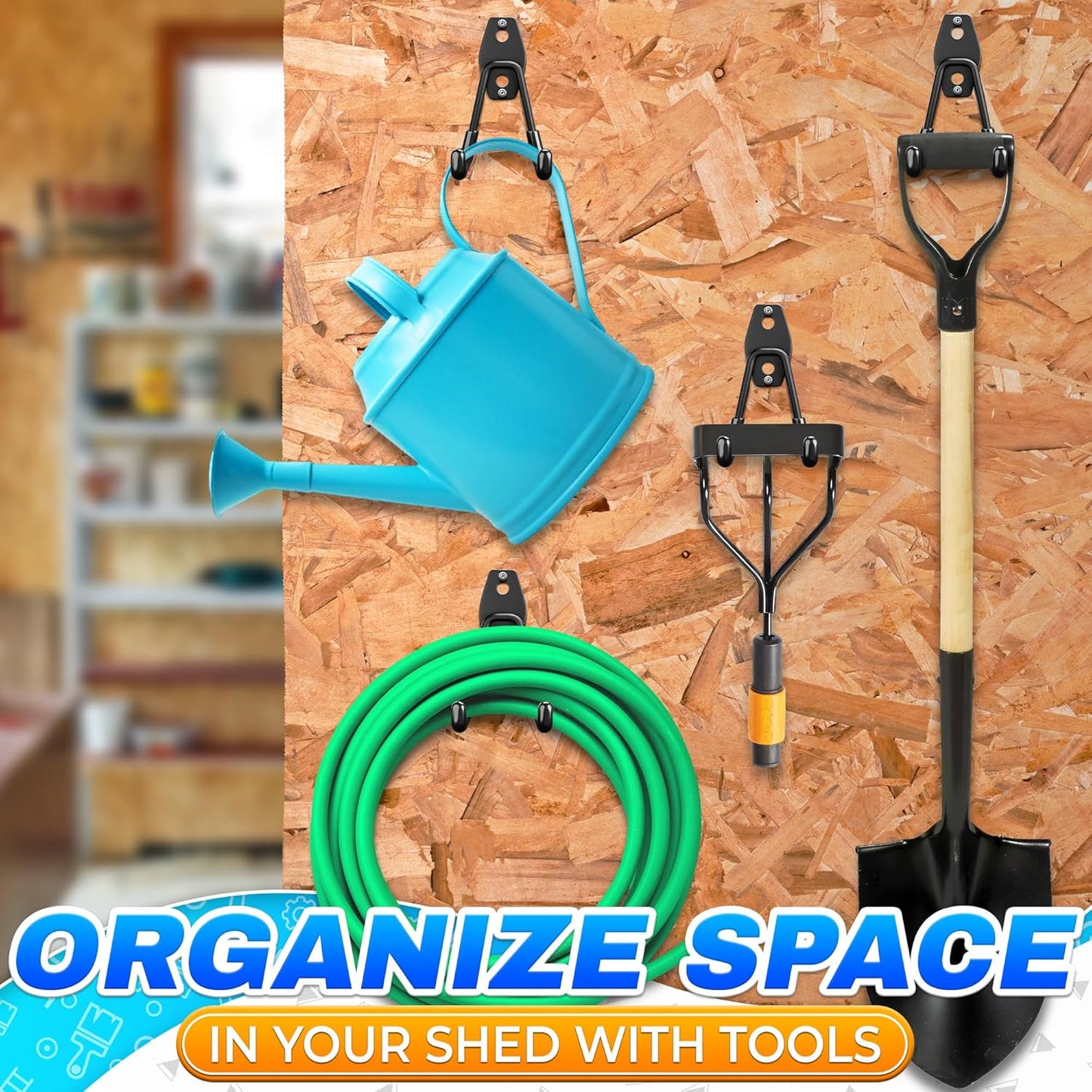 6Pcs Garage Hooks Heavy Duty - Wall Storage Organizer, Black Utility Hooks for Hanging Garden Tools, Hoses and Extension Cords, Steel Hooks, Easy to Install for Garage, Shed or Basement Organization