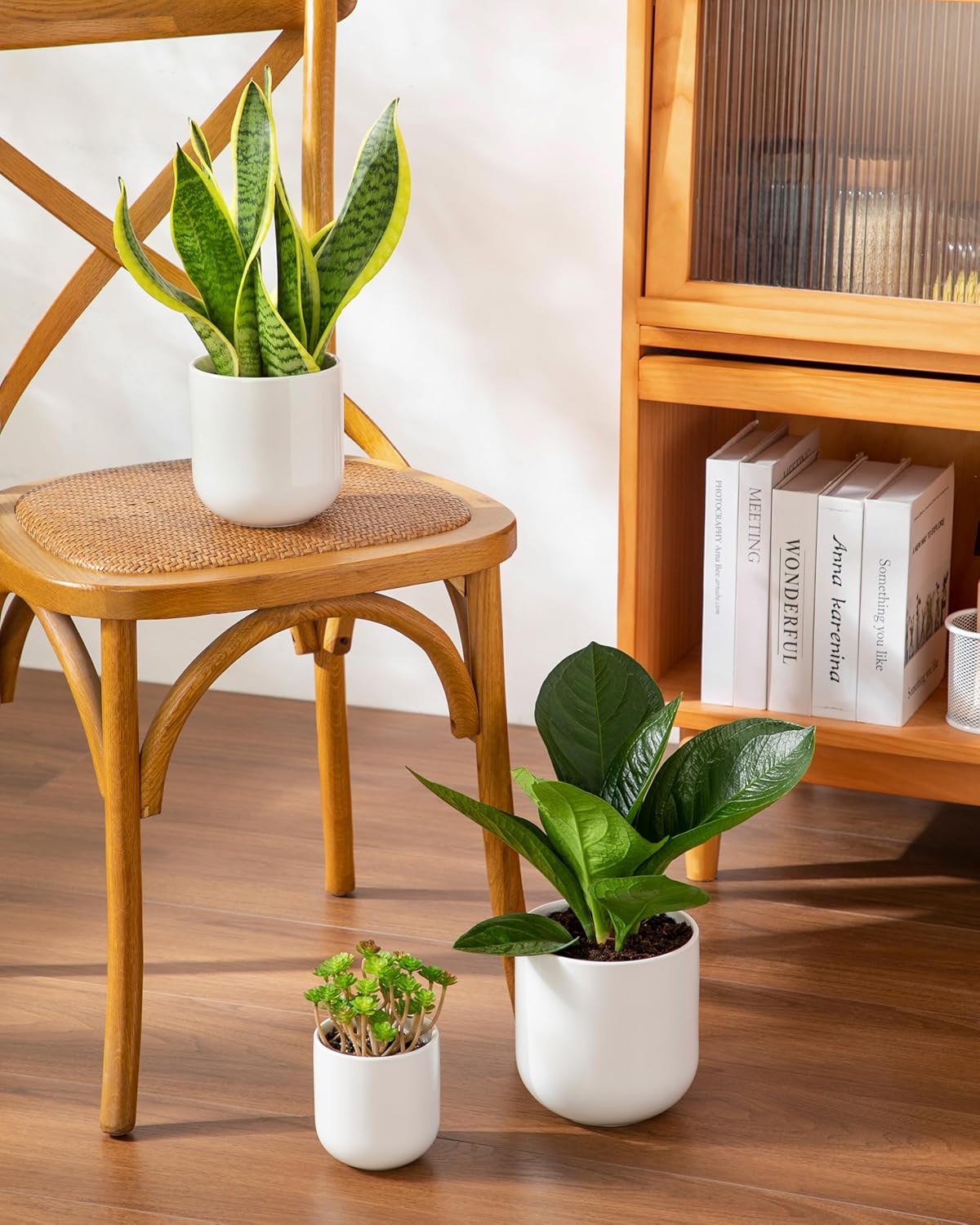 vancasso Ceramic Plant Pots, 4+5+6 inches, Set of 3, Planters with Dra