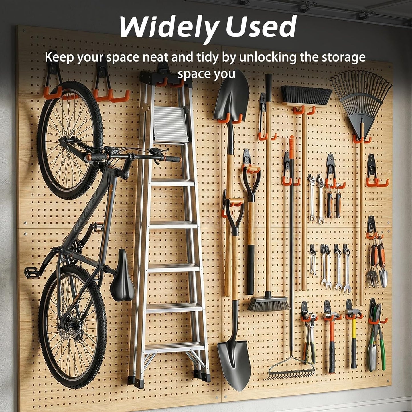 12 Pack Heavy Duty Garage Hooks, Steel Wall Mount Utility Hooks with Anti-Slip Coating, Storage Organizer for Hanging Ladders, Bikes, Power & Garden Tools, Hose, Ropes and Bulk Items-Orange