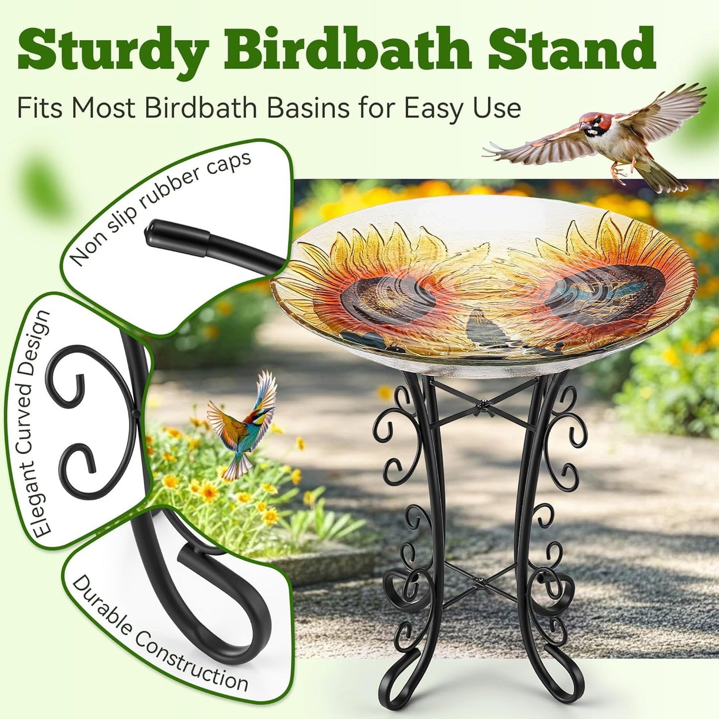 Outdoor Metal Bird Bath Stand, Sturdy Birdbath Bowl Stand, 16 Inch, Fade and Weather Resistant,Outdoor Decoration for Glass BirdBaths, Garden Yards Lawn