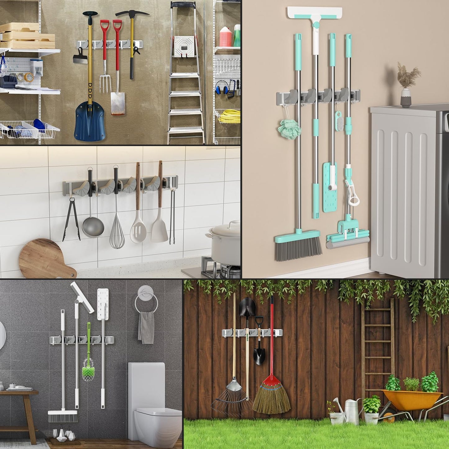 Holikme Mop Broom Holder Wall Mount Metal Pantry Organization and Stor
