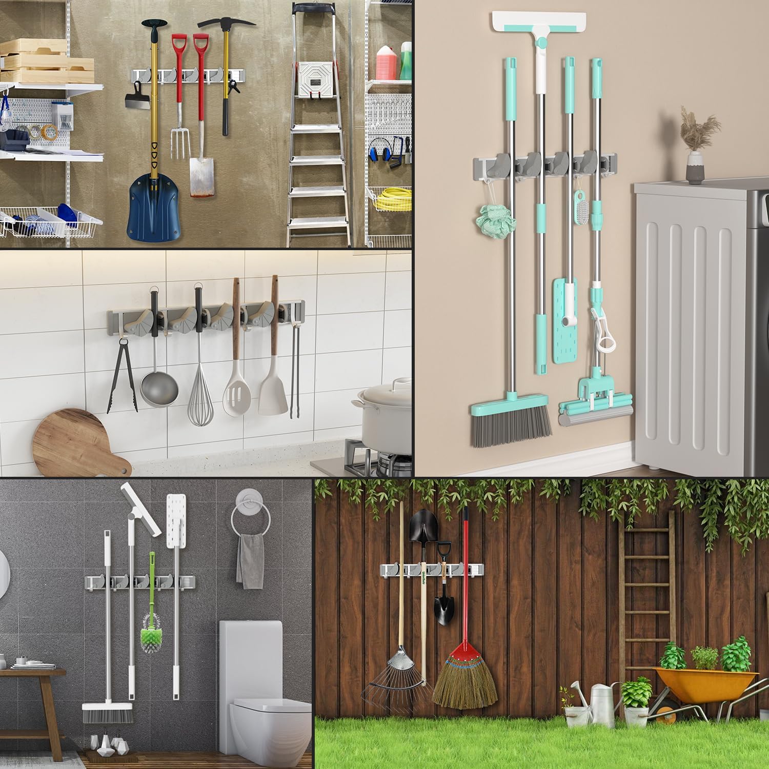 Holikme Mop Broom Holder Wall Mount Metal Pantry Organization and Stor