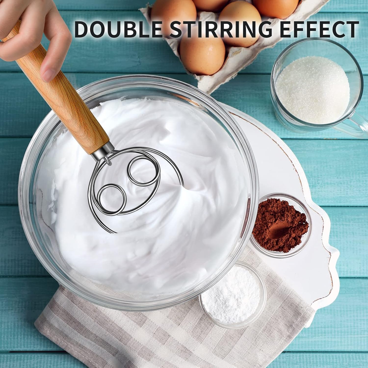 TEEVEA Danish Dough Whisk Stainless Steel Dough Hook Dutch Whisk for S