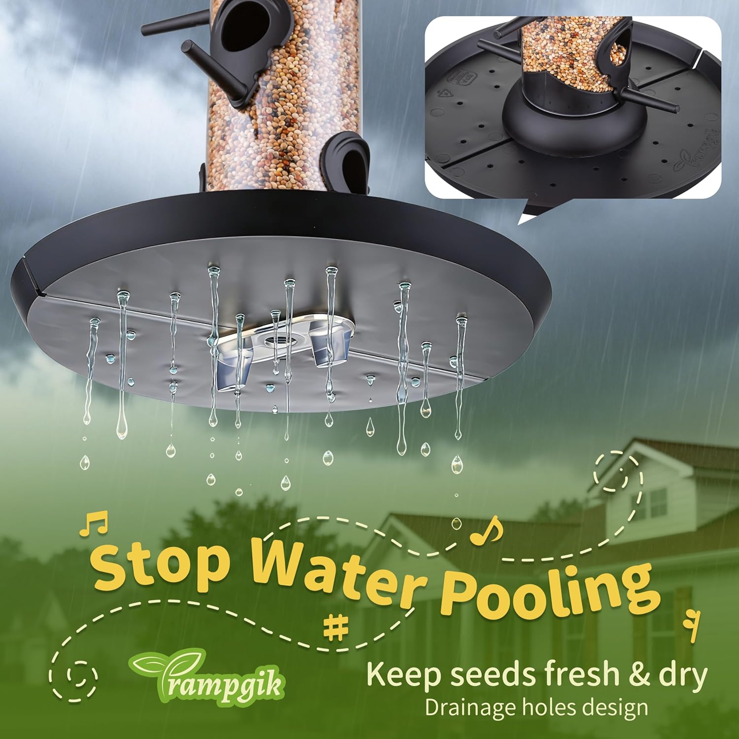 Bird Feeders for Outdoors Seed Catcher,6 Port Wild Bird Feeders with T