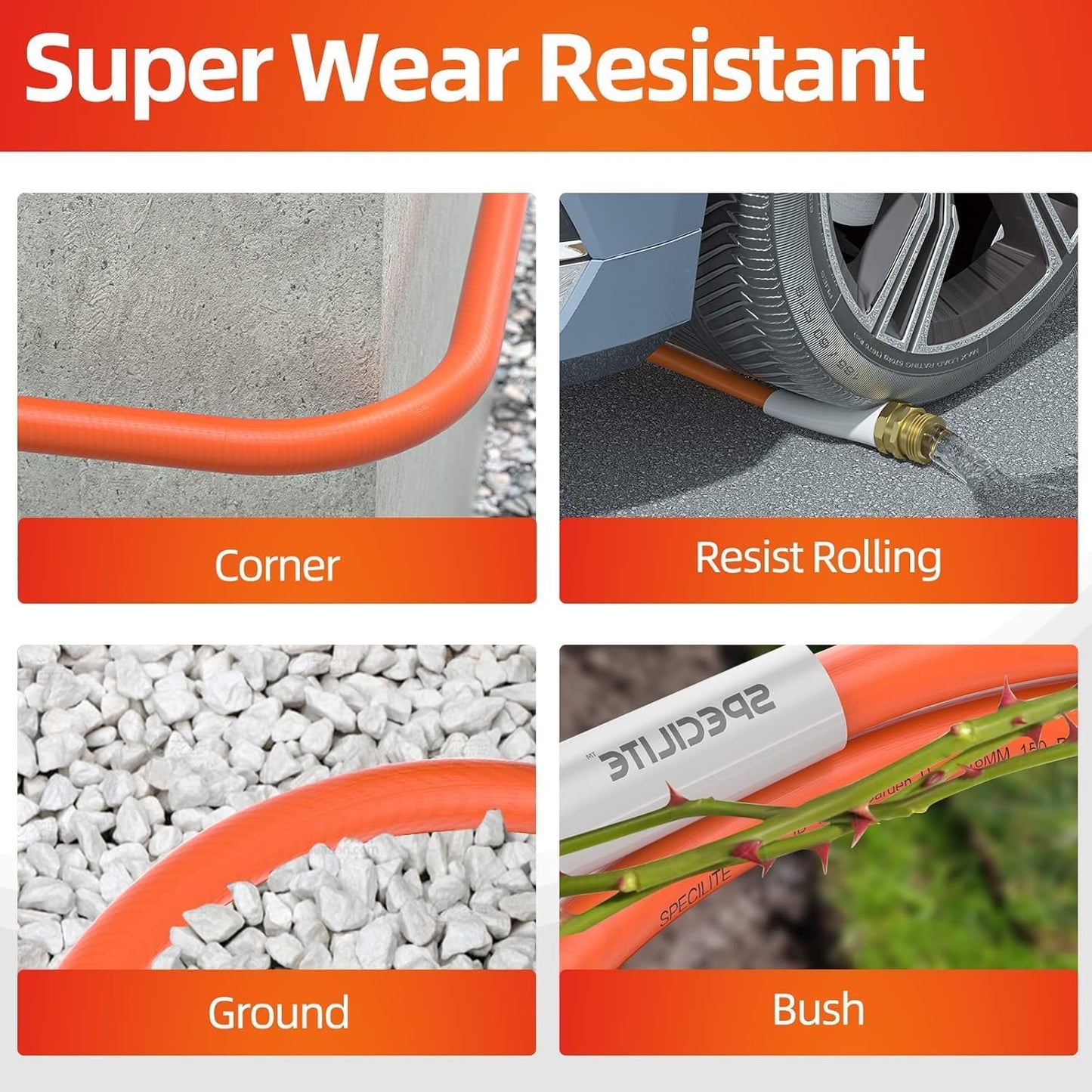 SPECILITE Garden Hose 50 ft x 5/8 in Heavy Duty, Flexible and Lightwei