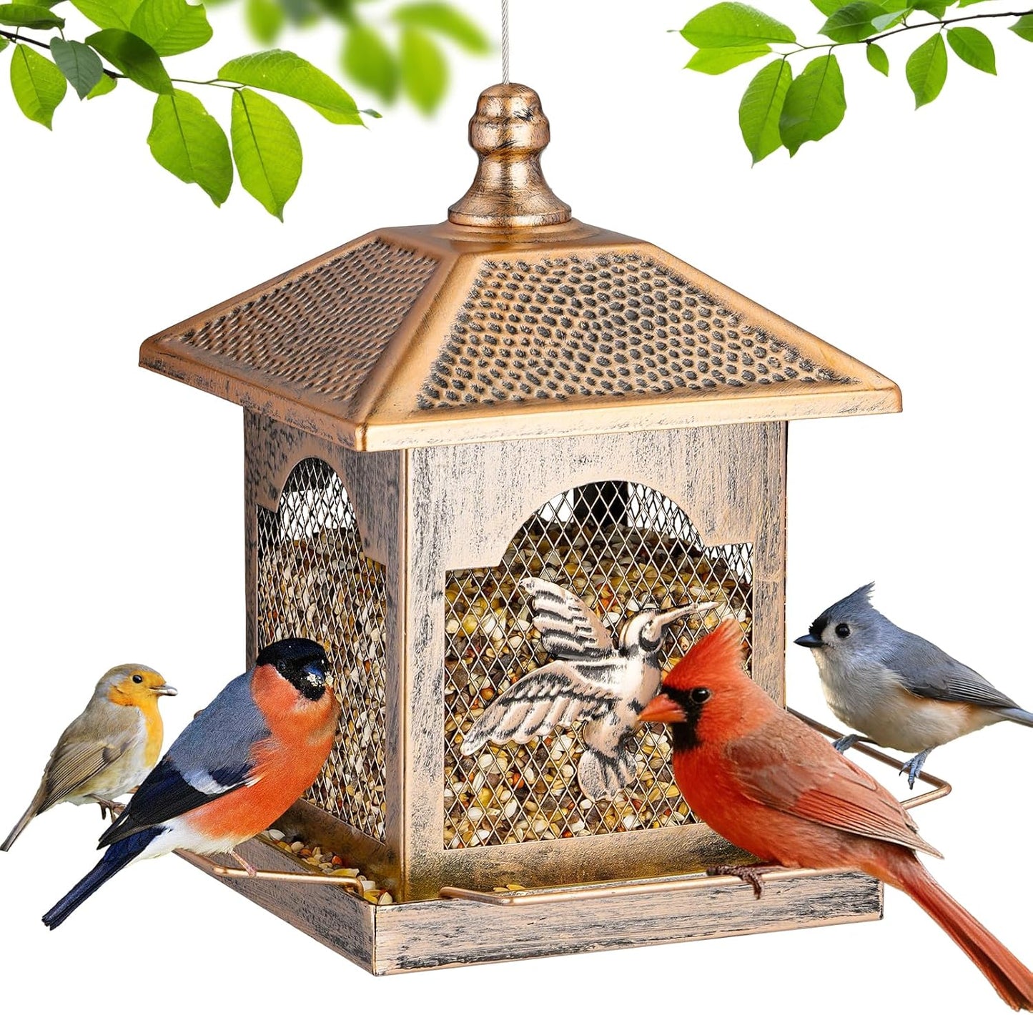 LBTING Bird Feeder for Outside, Metal Square Lantern-Shaped Bird Feede