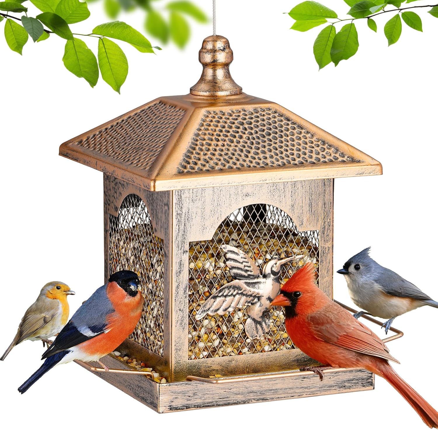 LBTING Bird Feeder for Outside, Metal Square Lantern-Shaped Bird Feede