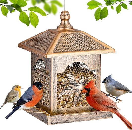 LBTING Bird Feeder for Outside, Metal Square Lantern-Shaped Bird Feede
