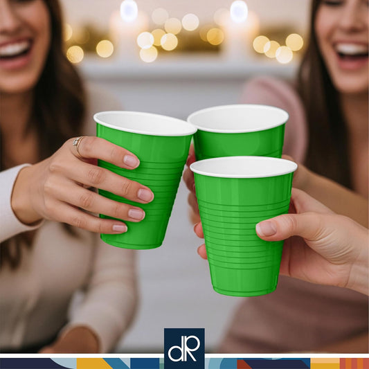 DecorRack Dark Green Plastic Cups, 12 oz Disposable Cups, Reusable Party Supplies (40 Count)