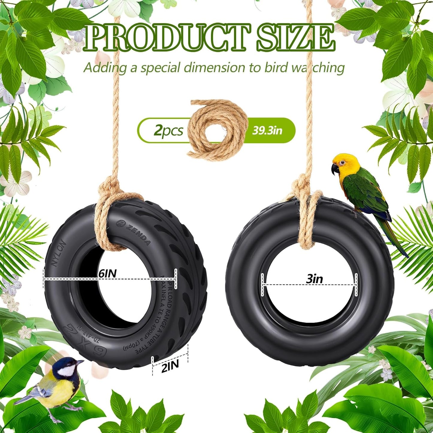 2 Pcs Tire Swing Bird Feeder for Outdoor Hanging 6 x 2 Inches with Rope Special Tire Bird Feeder Seed Catcher for Funny Swing Outside Gift Spring Gifts
