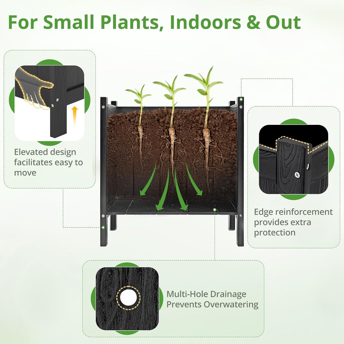 LUE BONA Outdoor Plant Pots, 13.7" x 12.5" x 14.5" HDPS Flower Pots wi