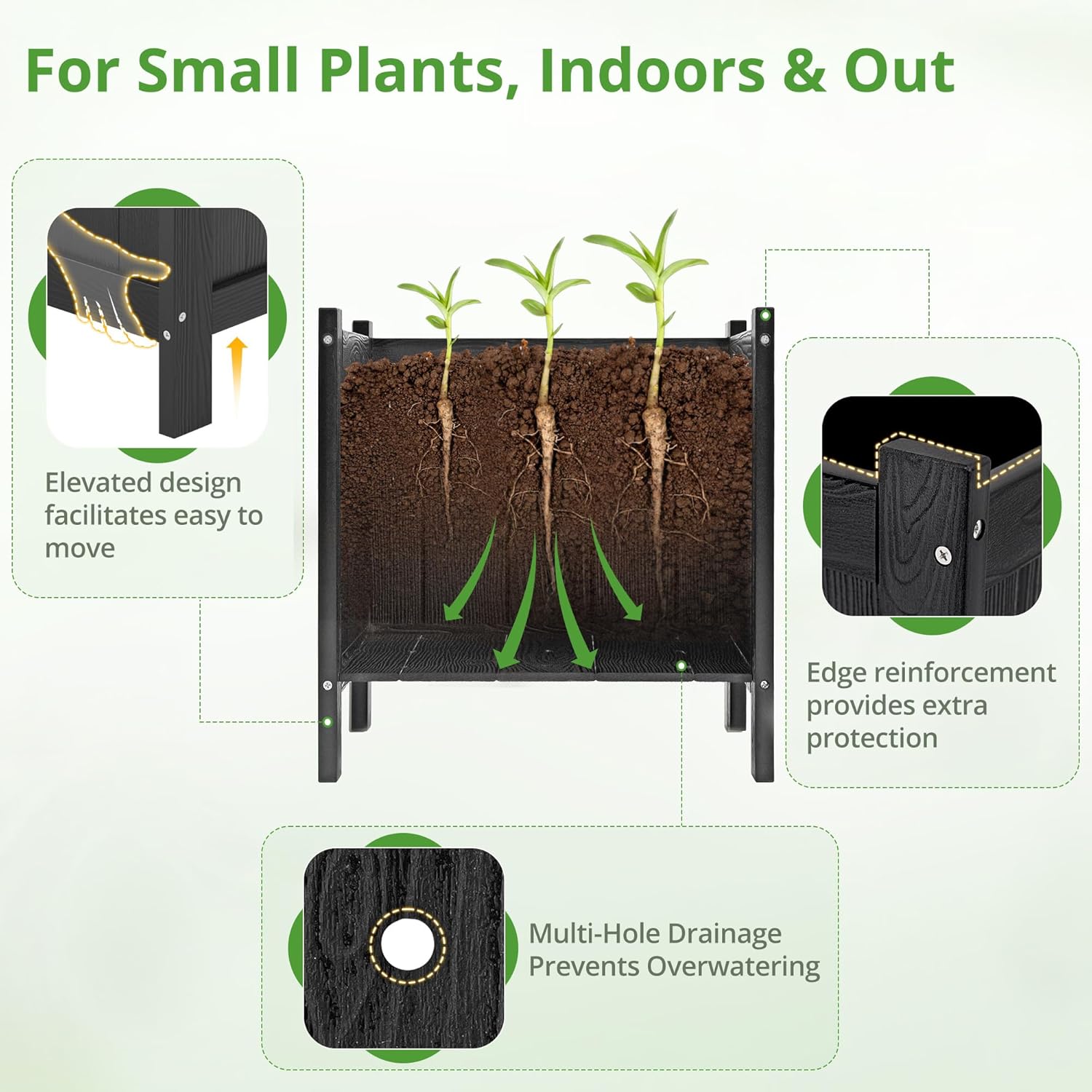LUE BONA Outdoor Plant Pots, 13.7" x 12.5" x 14.5" HDPS Flower Pots wi