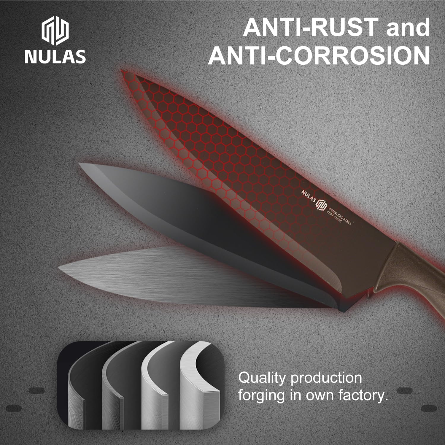 Knife Set, 8-Piece Kitchen Knife Set with Universal Block - Anti-Rust 