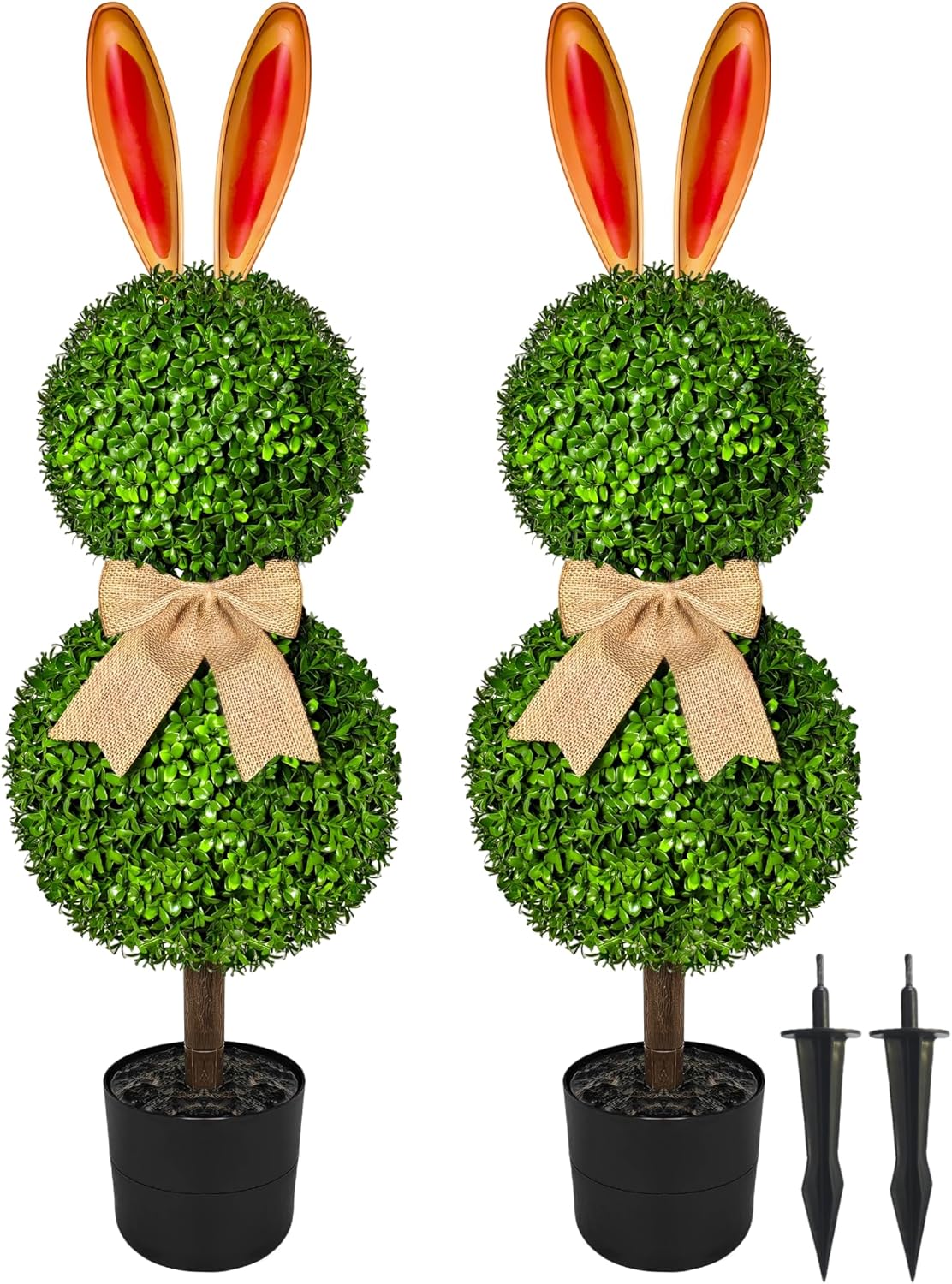 2 Pcs Easter Bunny Topiary 3 Ft Artificial Bunny Shaped Topiary Trees 