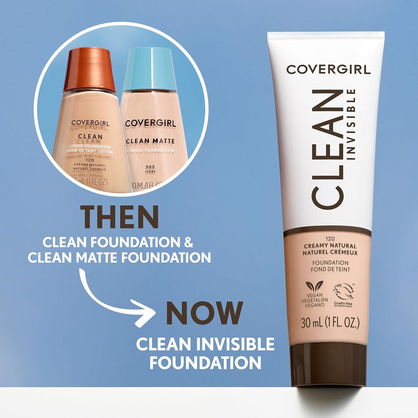 COVERGIRL Clean Invisible Foundation Makeup, Dewy & Glowy Finish, Buil