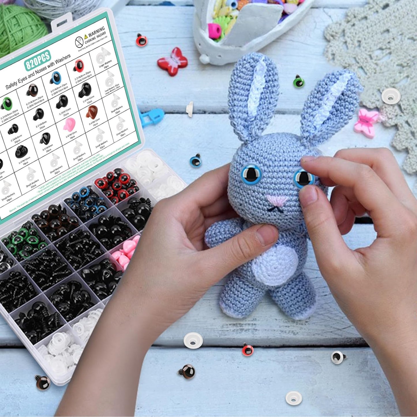 Junreox 820pcs Safety Eyes for Amigurumi- Premium Safety Eyes and Nose