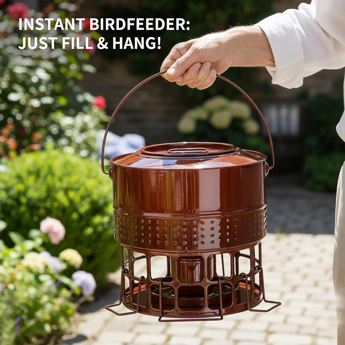 Solution4Patio Bird Feeder, 8LB Powder Coated Metal Wild Birdfeeder with 32 Feeding Stations & Triple Perches, Rust-Proof Hanging Design for Cardinals, Finches and Outdoor Garden Use (Glazed Red)