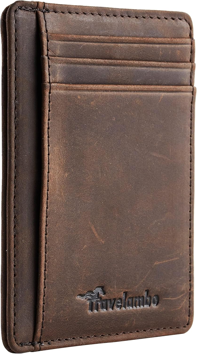 Travelambo Slim Wallet Front Pocket Minimalist Leather RFID Blocking M