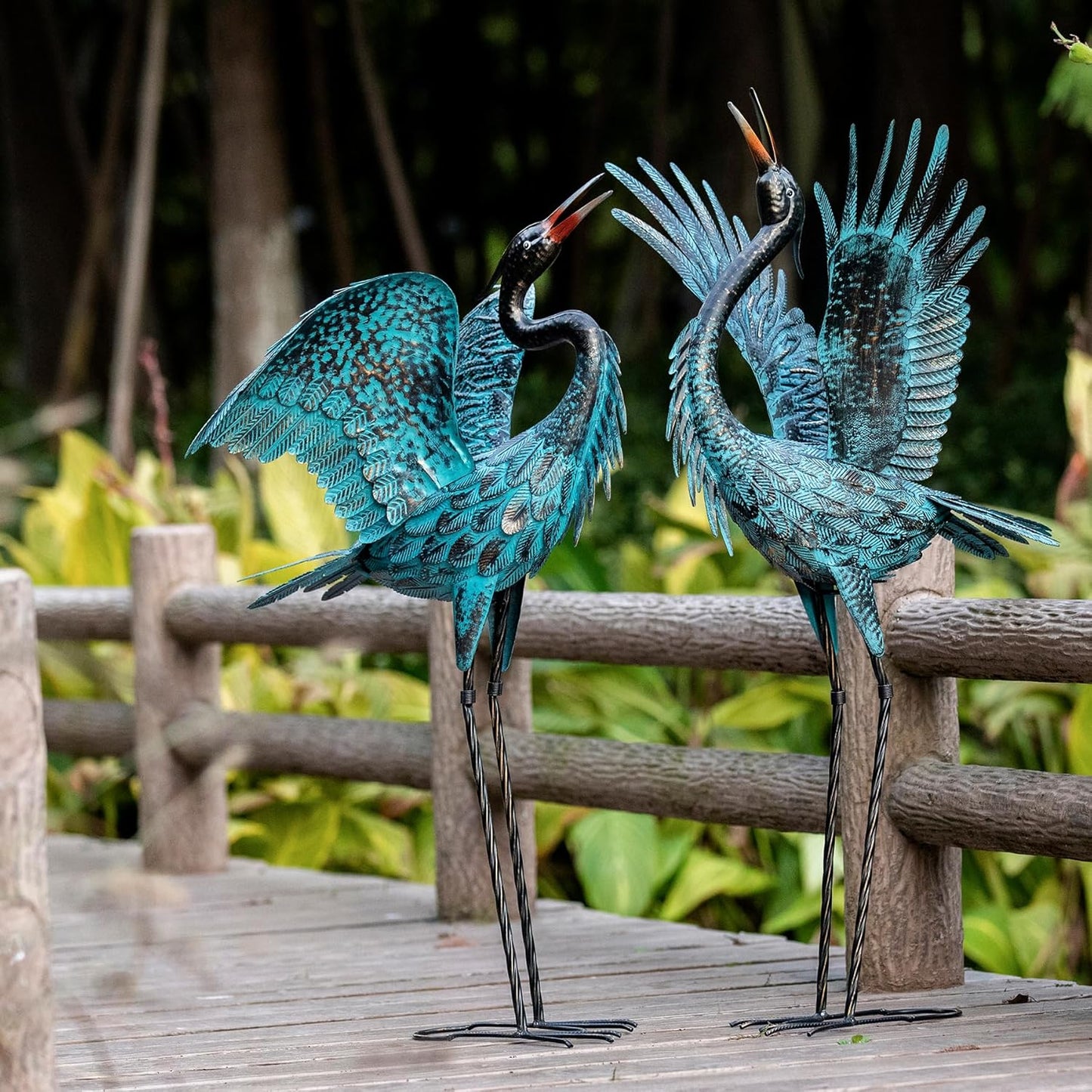 Natelf Garden Crane Sculptures & Statues, Blue Heron Decor Outdoor Lar