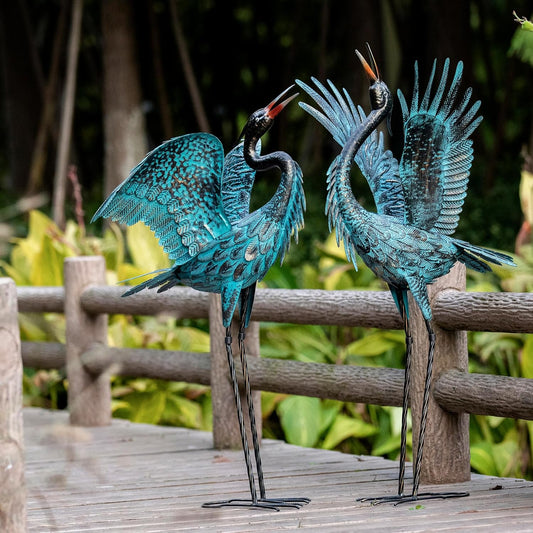 Natelf Garden Crane Sculptures & Statues, Blue Heron Decor Outdoor Lar