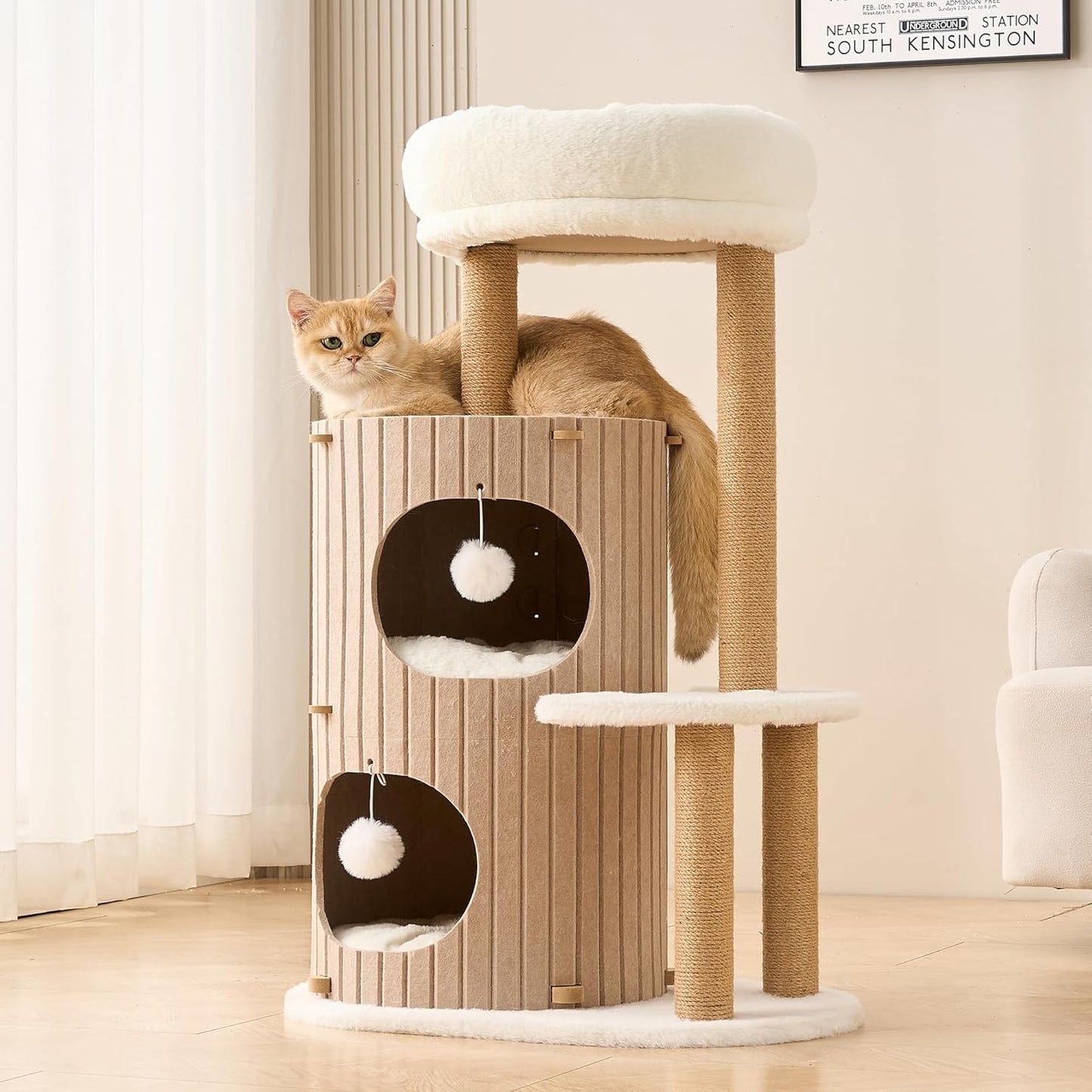 Modern Cat Tree for Indoor Cats Large Adult, 36in H Cat Tree Tower wit