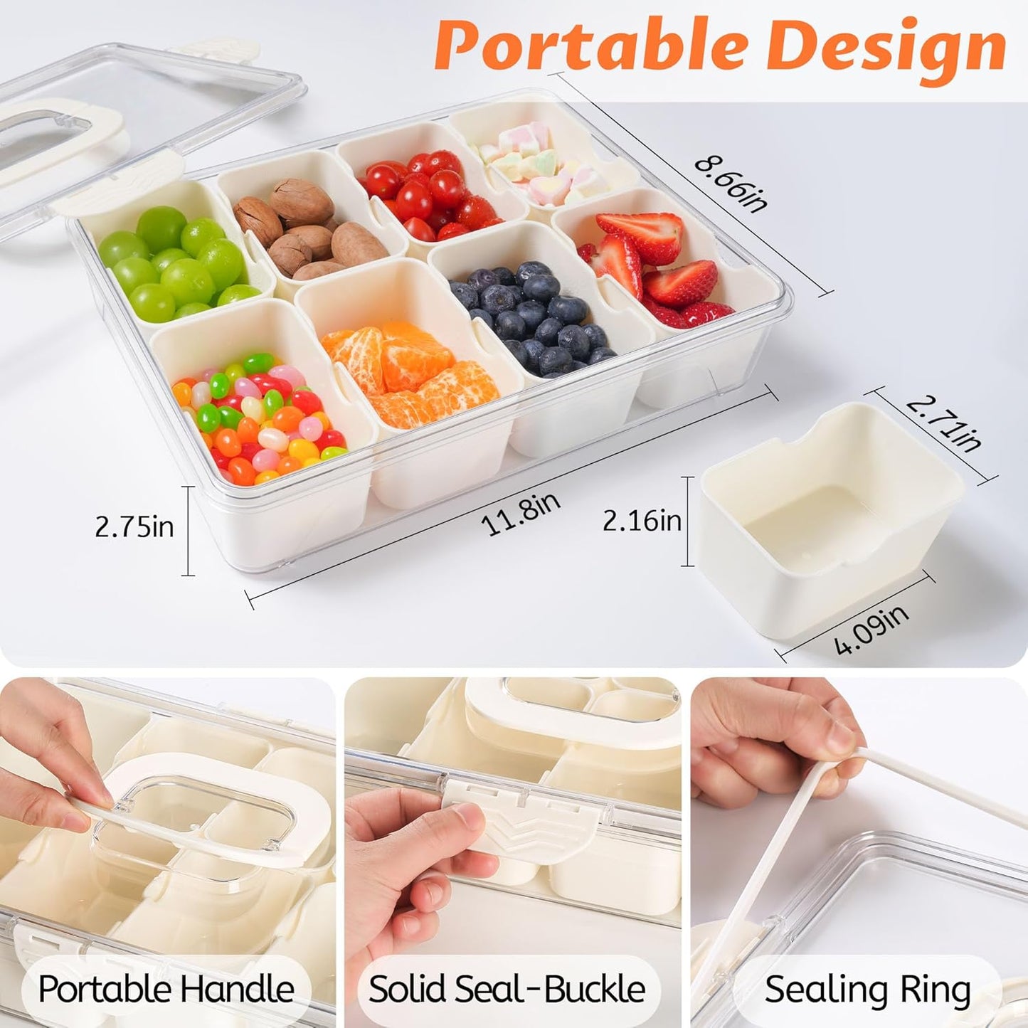 Snackle Box Container, Dishwasher Safety - Divided Serving Tray with Lid and Handle, Charcuterie Board for Portable Snack Platters - Clear Organizer for Fruits Snacks,Perfect for Road Travel