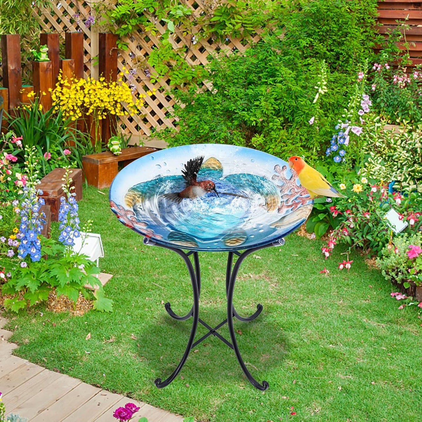 MUMTOP Bird Baths for Outdoors, Sea Turtle Glass Large Bird Bath Bowl 