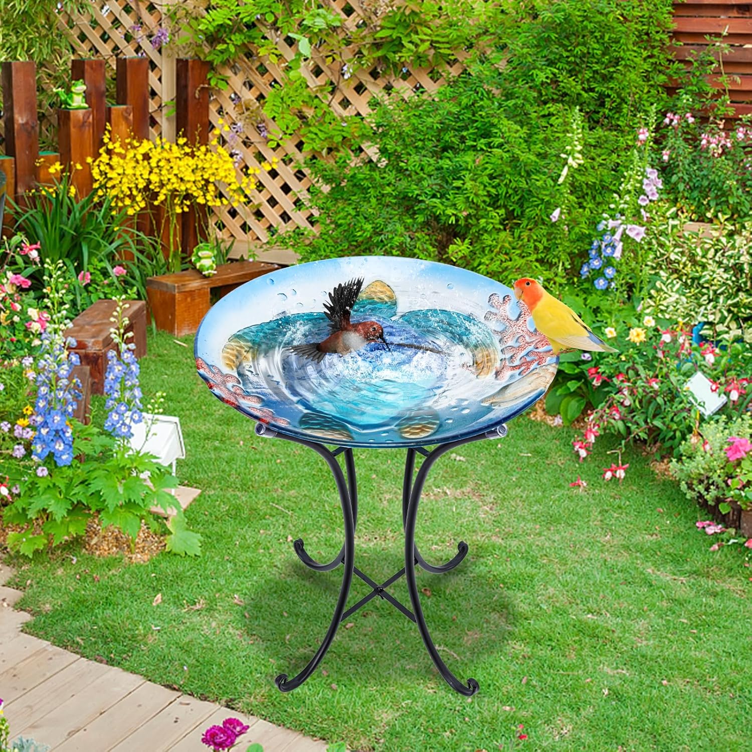 MUMTOP Bird Baths for Outdoors, Sea Turtle Glass Large Bird Bath Bowl 