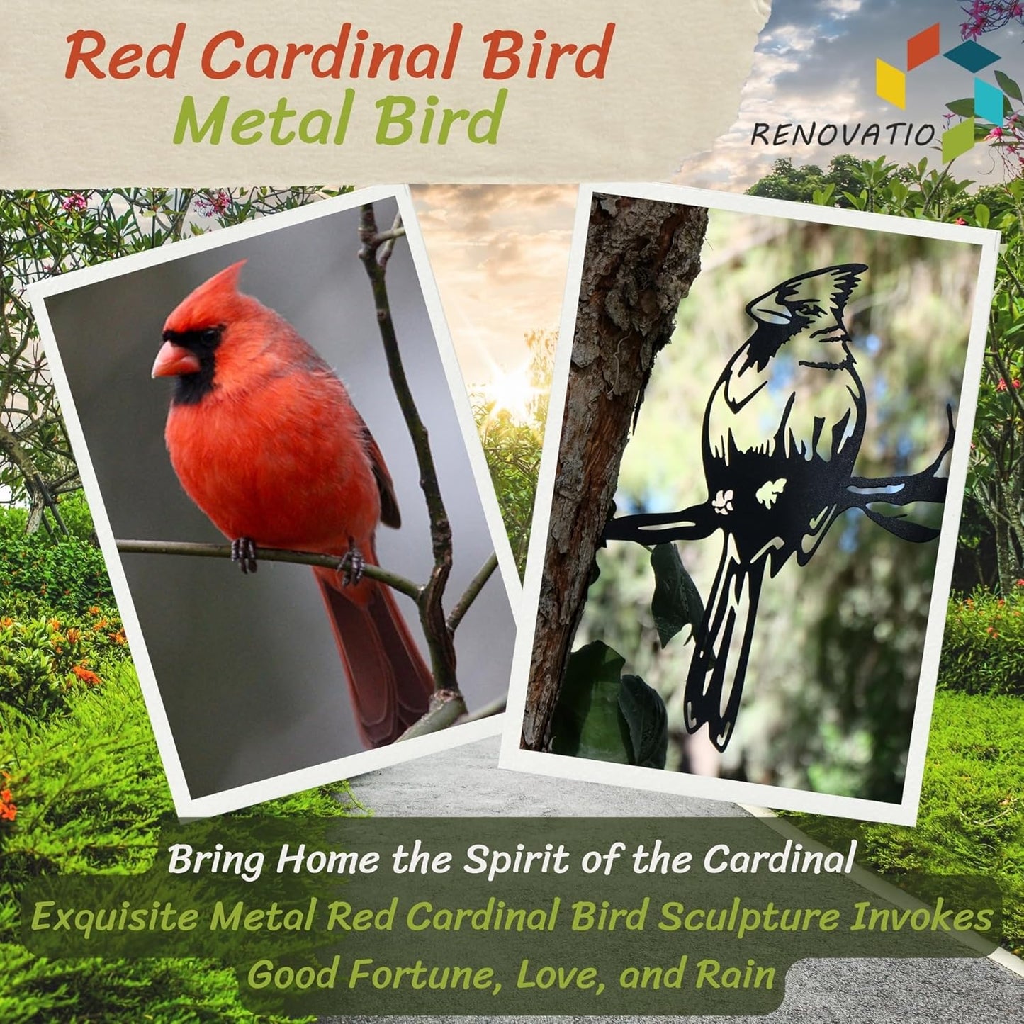 Renovatio Metal Bird Decor, Cardinal Gifts for Father, Stylish Decoration for Yard & Garden, Perfect Outdoor Yard Art, 12 Gauge Thick Steel – Ideal Backyard Decor&Bird Ornaments – Cardinal Bird(Black)